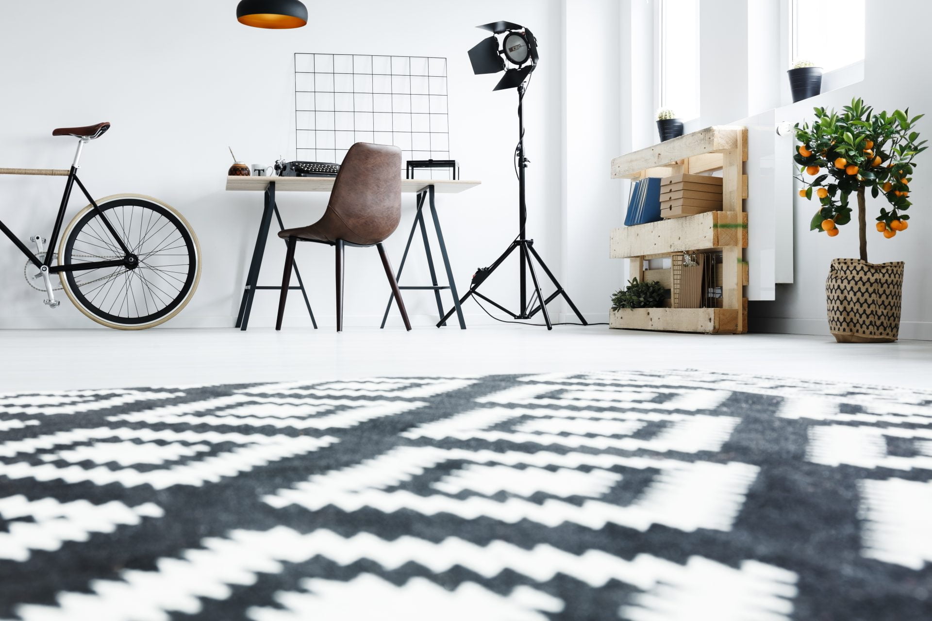 Modern rug in black and white